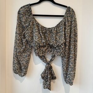 Japna Floral Y2K Tie Back Crop Top Size L Milkmaid Romantic Coquette